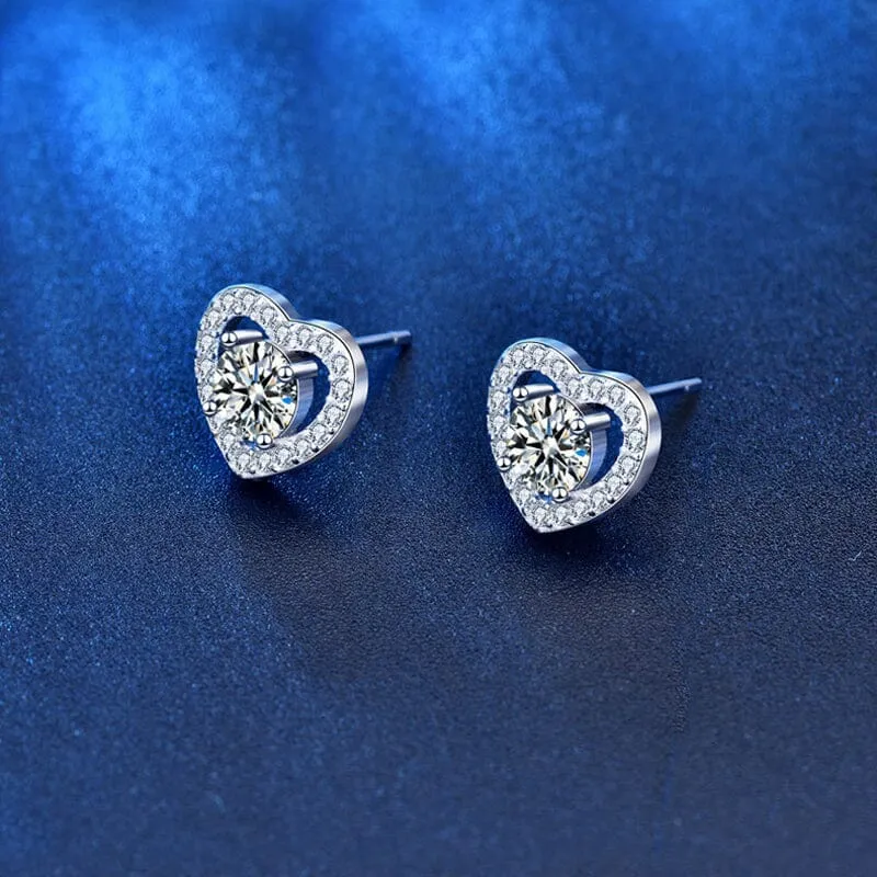 Heart Diamond Stud Earrings - 925 Sterling Silver