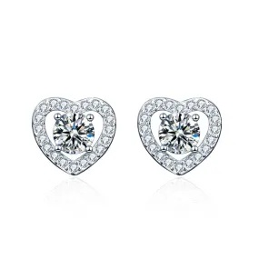 Heart Diamond Stud Earrings - 925 Sterling Silver