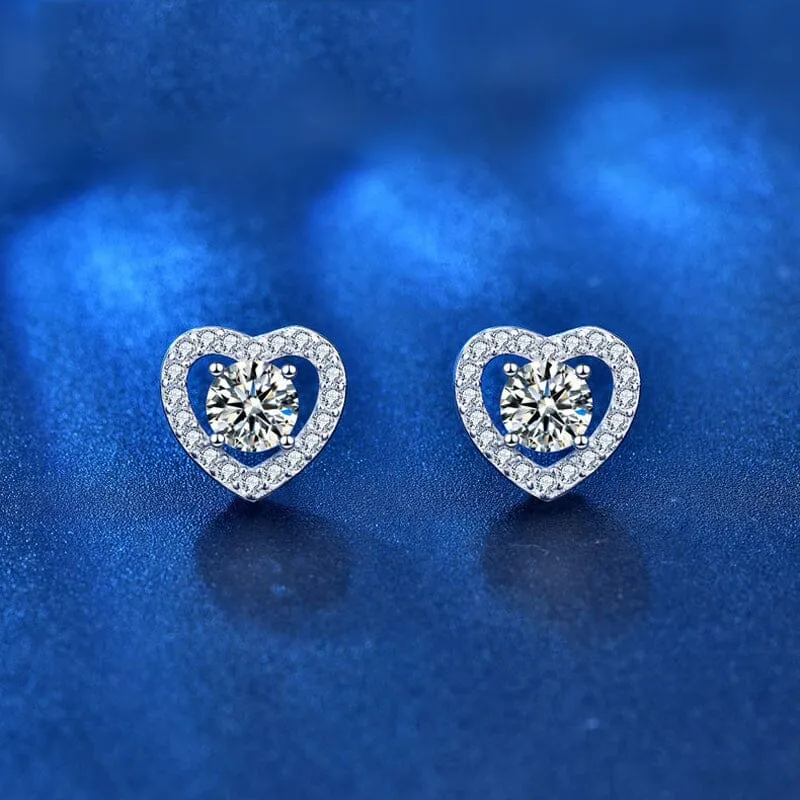 Heart Diamond Stud Earrings - 925 Sterling Silver