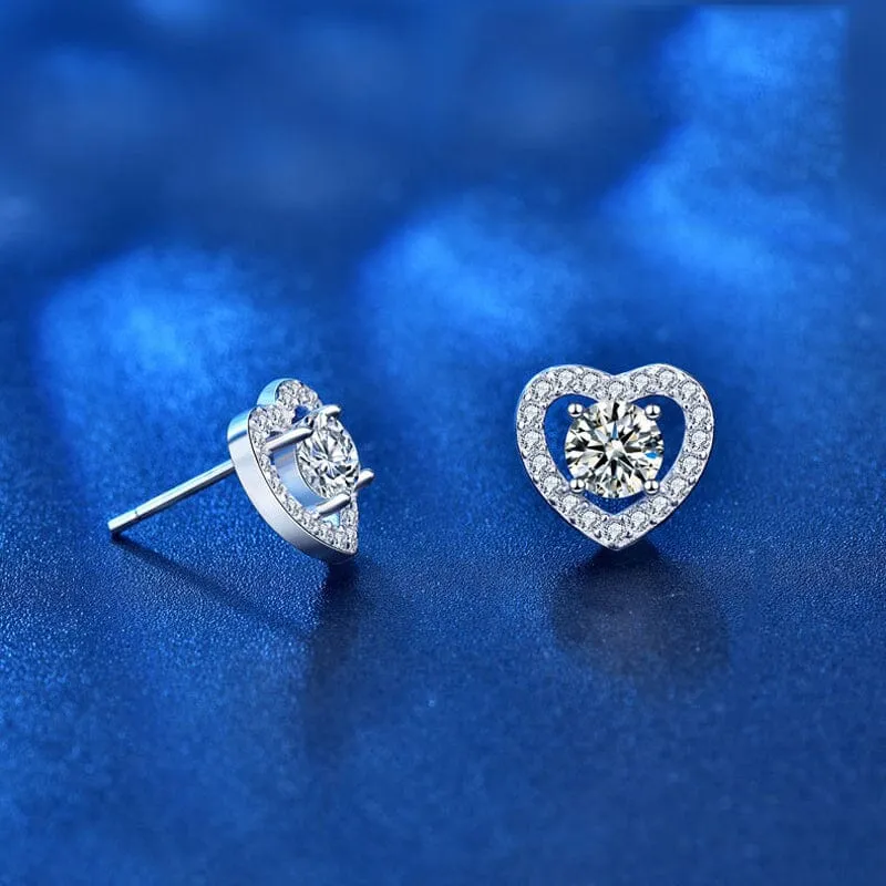 Heart Diamond Stud Earrings - 925 Sterling Silver