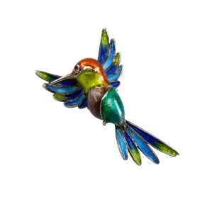 Italian Plique-á-Jour Hummingbird Brooch Enamel Sterling