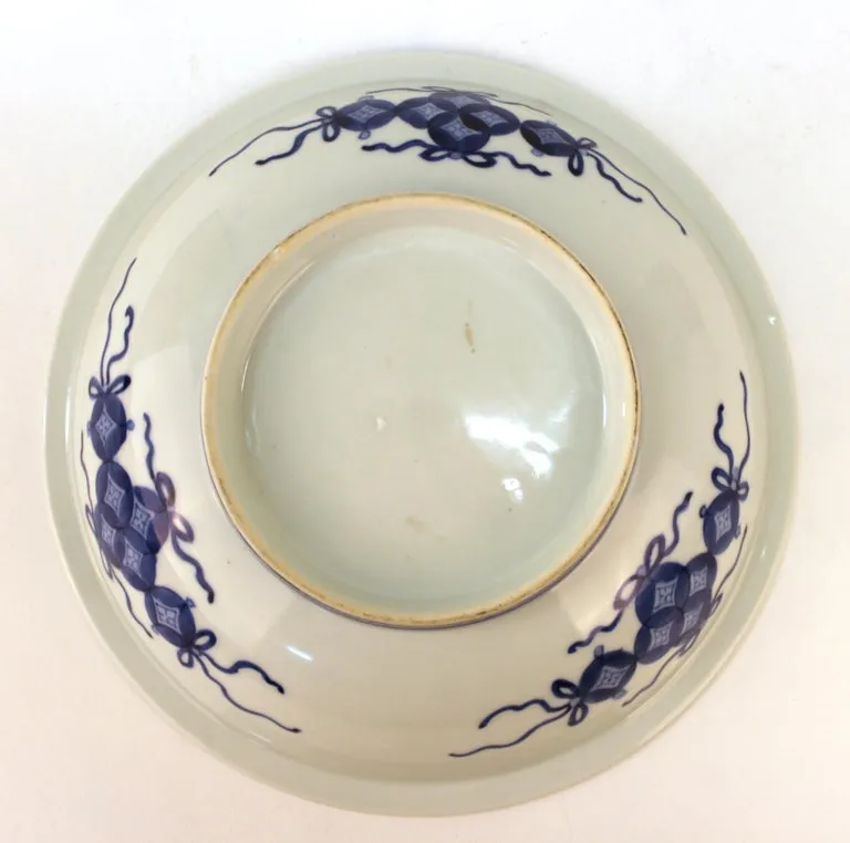 Japanese Nabashima Porcelain Blue Plate with Three Sake Bottle Motif