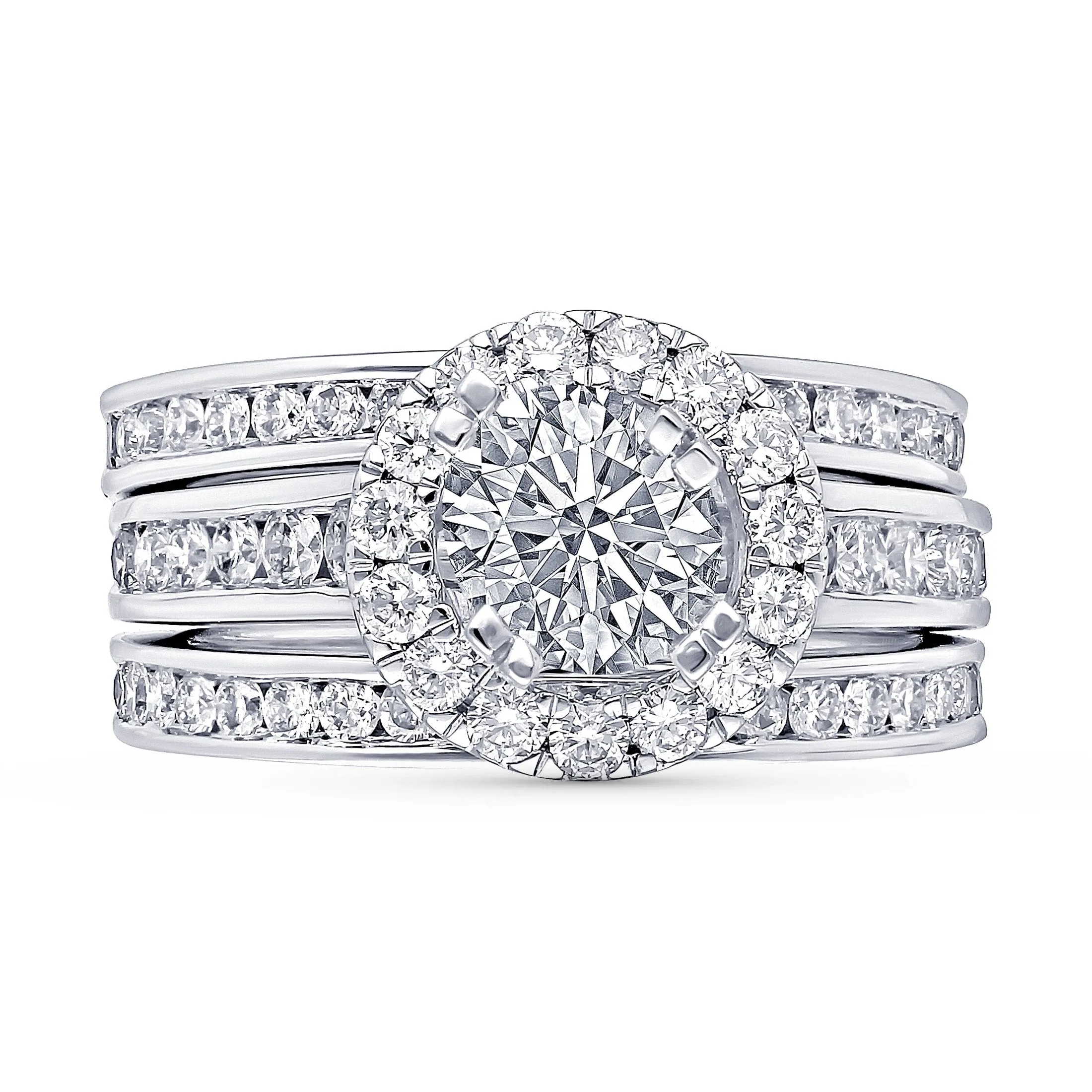 Kallati Eternal Round Halo Diamond Engagement Ring With Matching Band in 14K White Gold