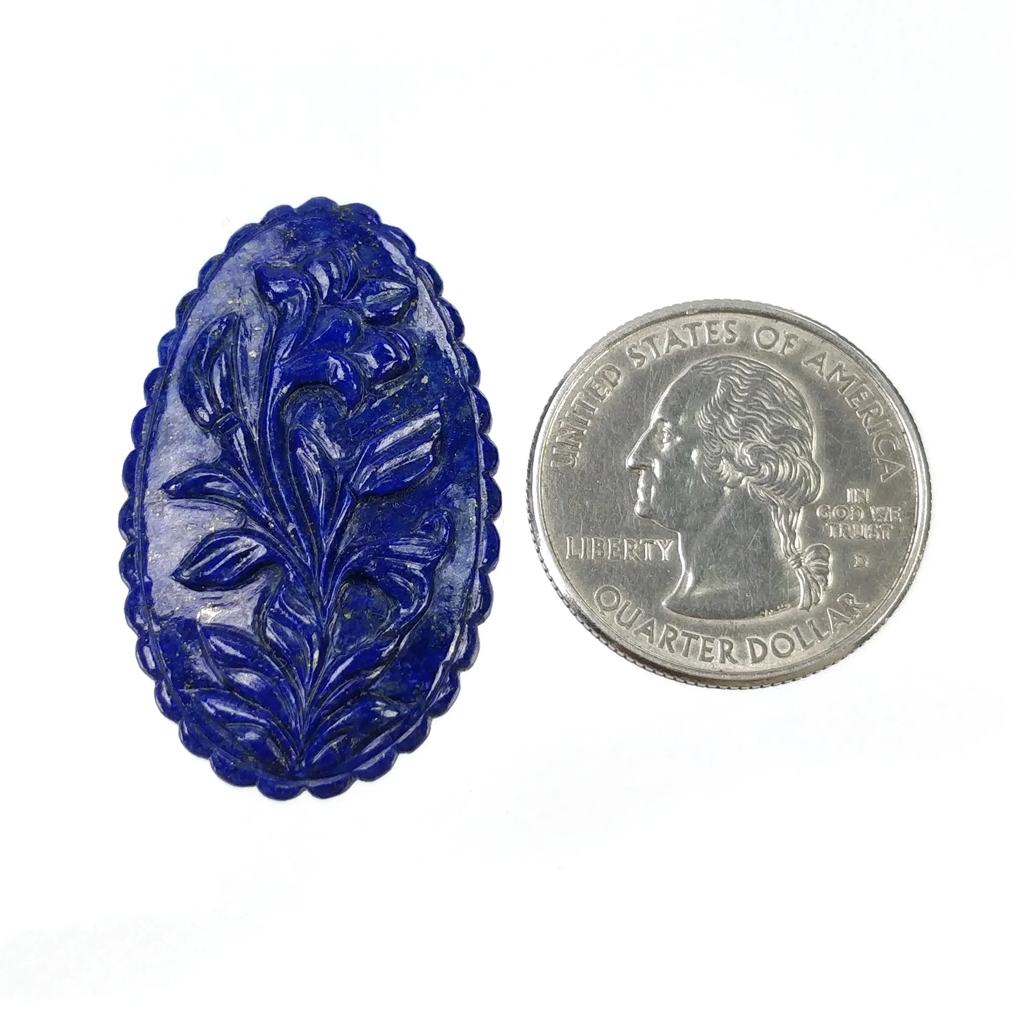 LAPIS LAZULI Gemstone Carving : 31.00cts Natural Untreated Blue Lapis Hand Carved Oval Shape 38*23mm