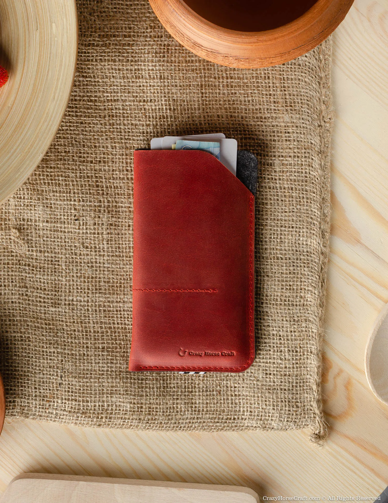 Leather Phone Case / Wallet with Card Pockets | Fragola Red