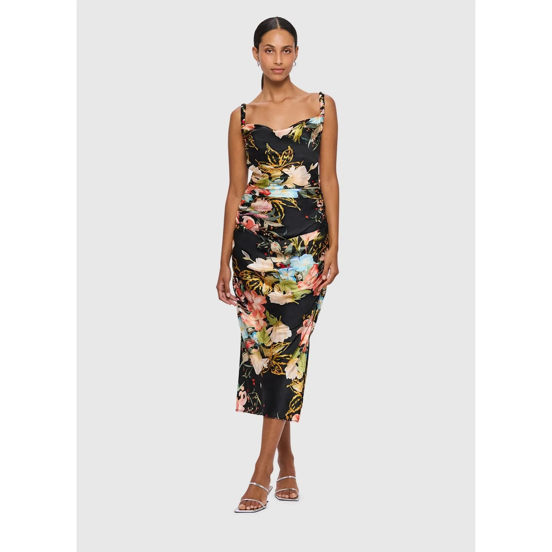 Leo Lin Rachel Cowl Neck Slip Dress - Opulent Print in Mystic