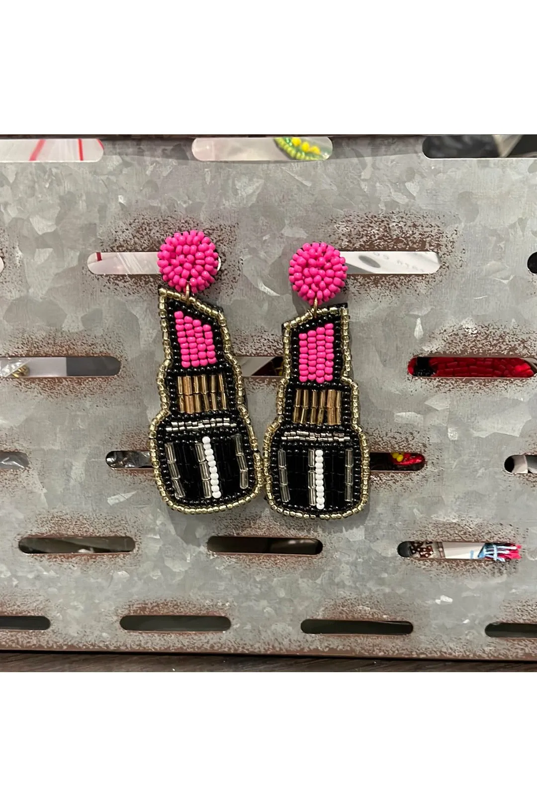 Lipstick beaded earrings