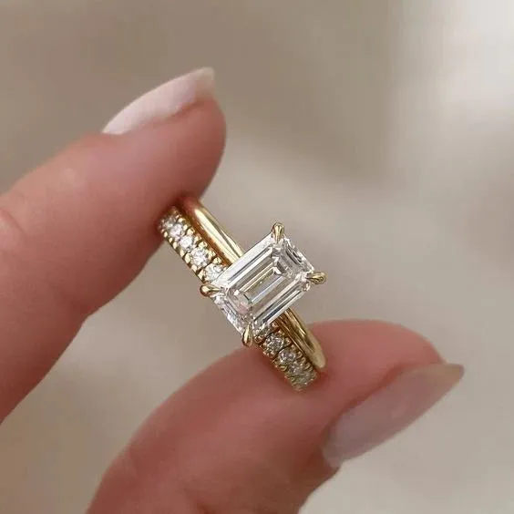 Natural Emerald Cut Engagement Ring