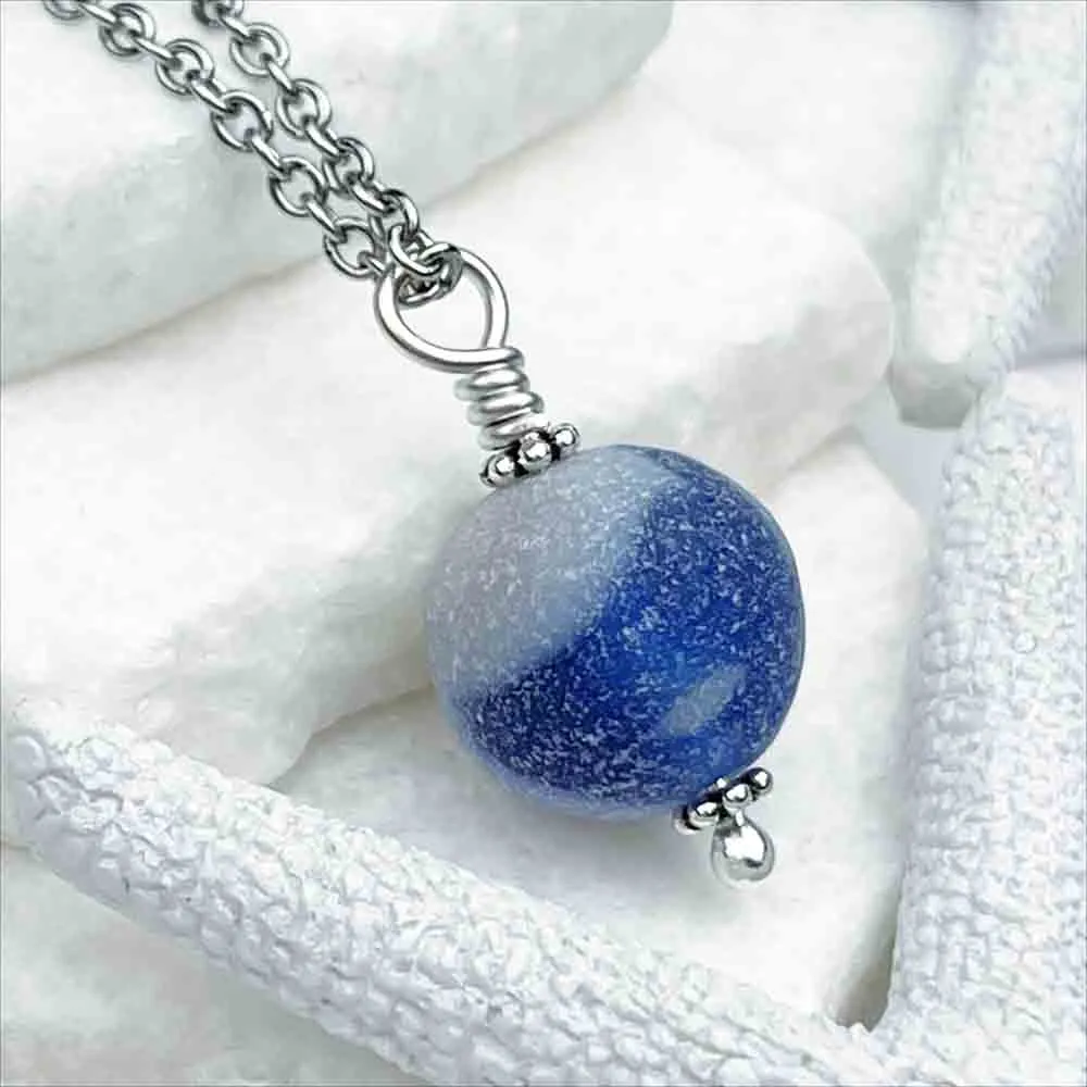 Neptune UV Blue and White Sea Glass Marble Pendant | #5283