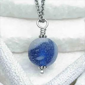 Neptune UV Blue and White Sea Glass Marble Pendant | #5283