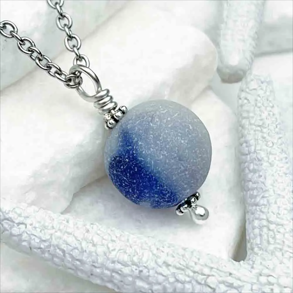 Neptune UV Blue and White Sea Glass Marble Pendant | #5283