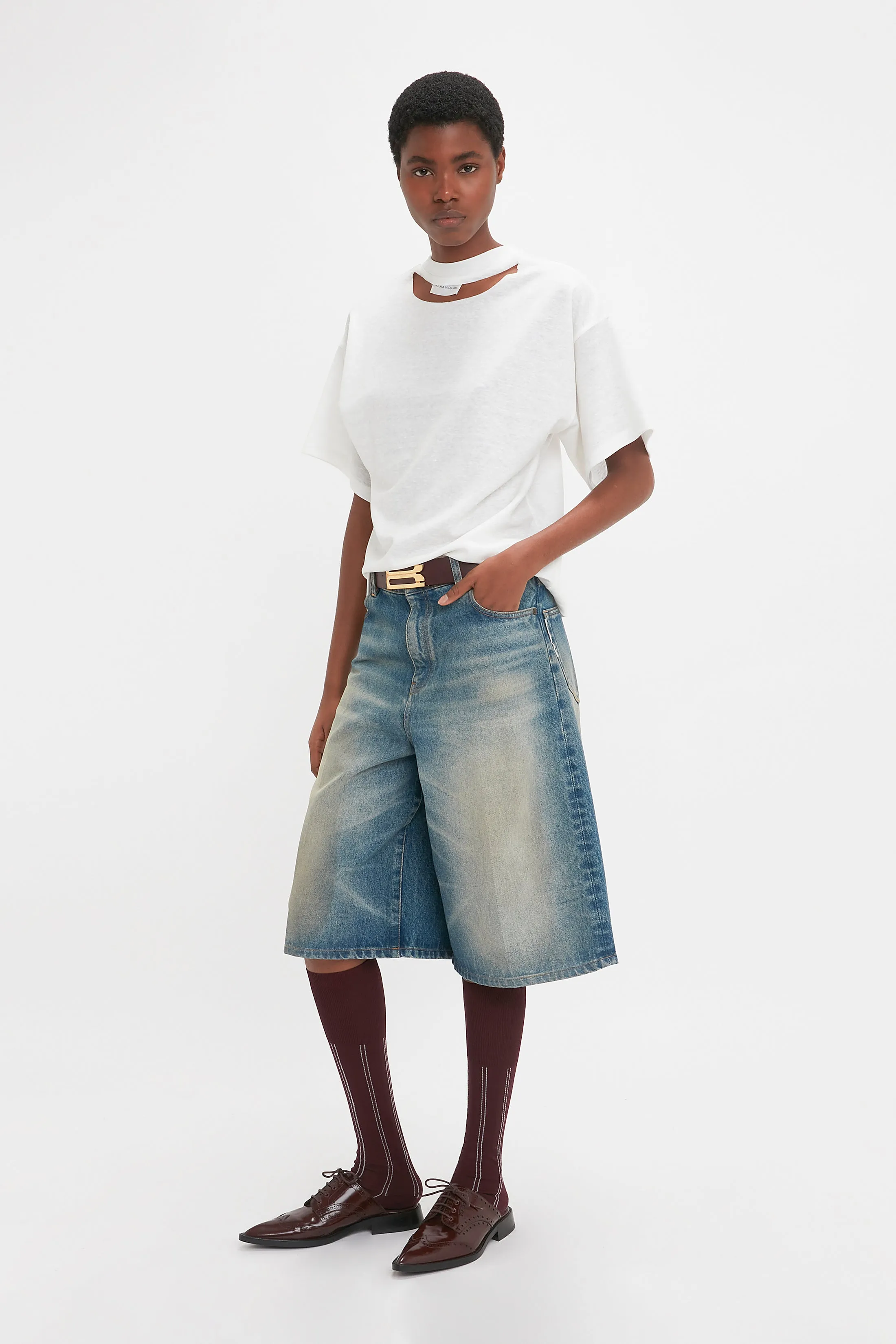 Oversized Bermuda Short In Antique Indigo Wash