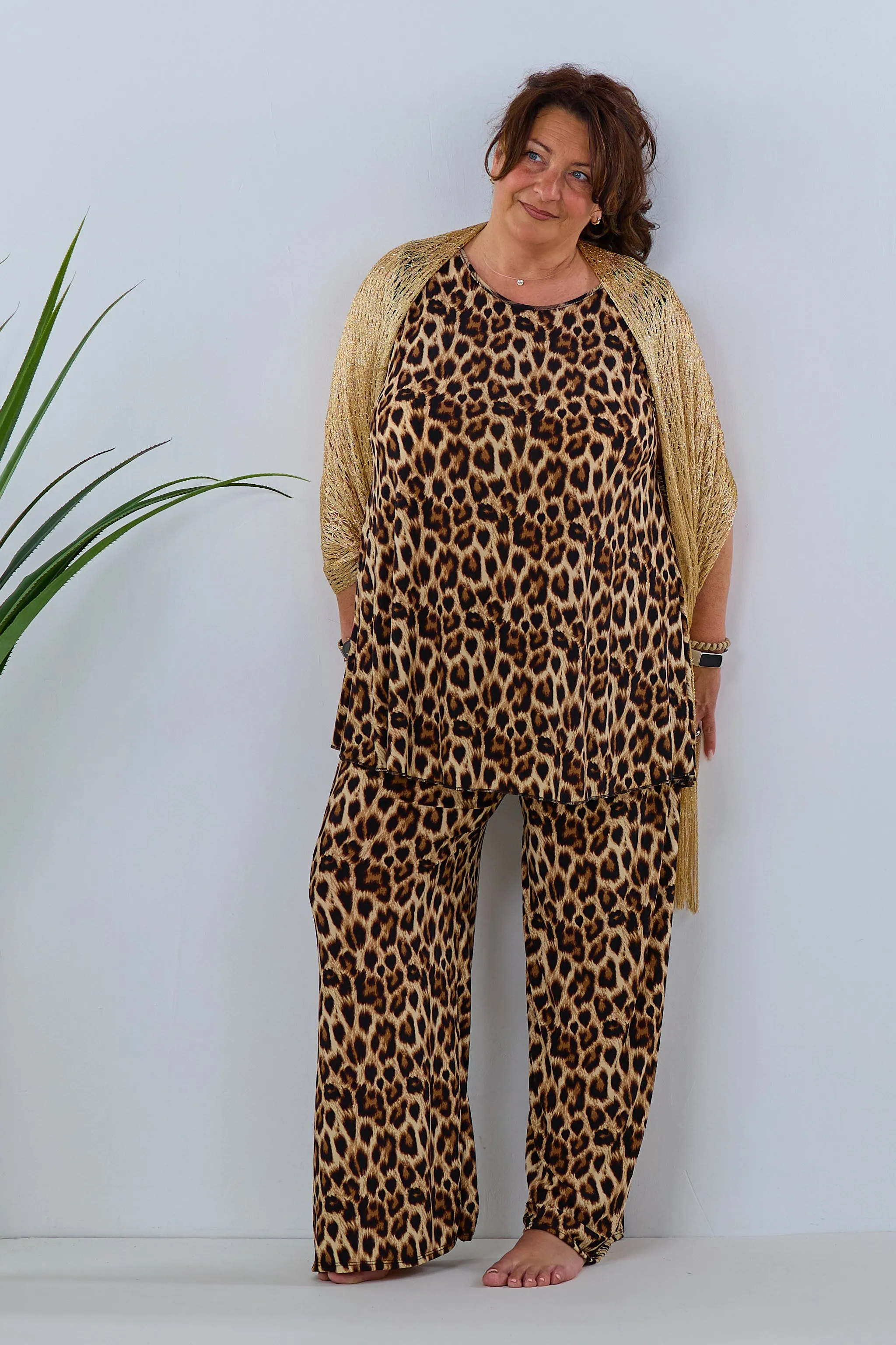 Oversized Marlene Hose mit Leo-Muster, leo