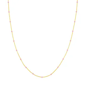 Pink Enamel Saturn Bead Station Necklace