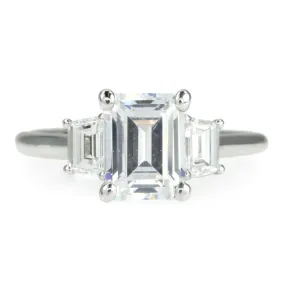 Platinum Emerald Cut Engagement Ring Mount with Two Trapezoid Diamonds