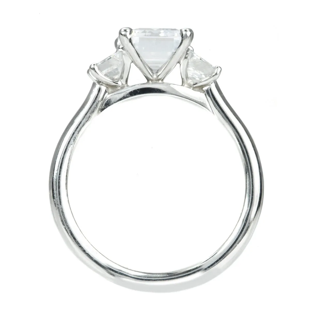 Platinum Emerald Cut Engagement Ring Mount with Two Trapezoid Diamonds