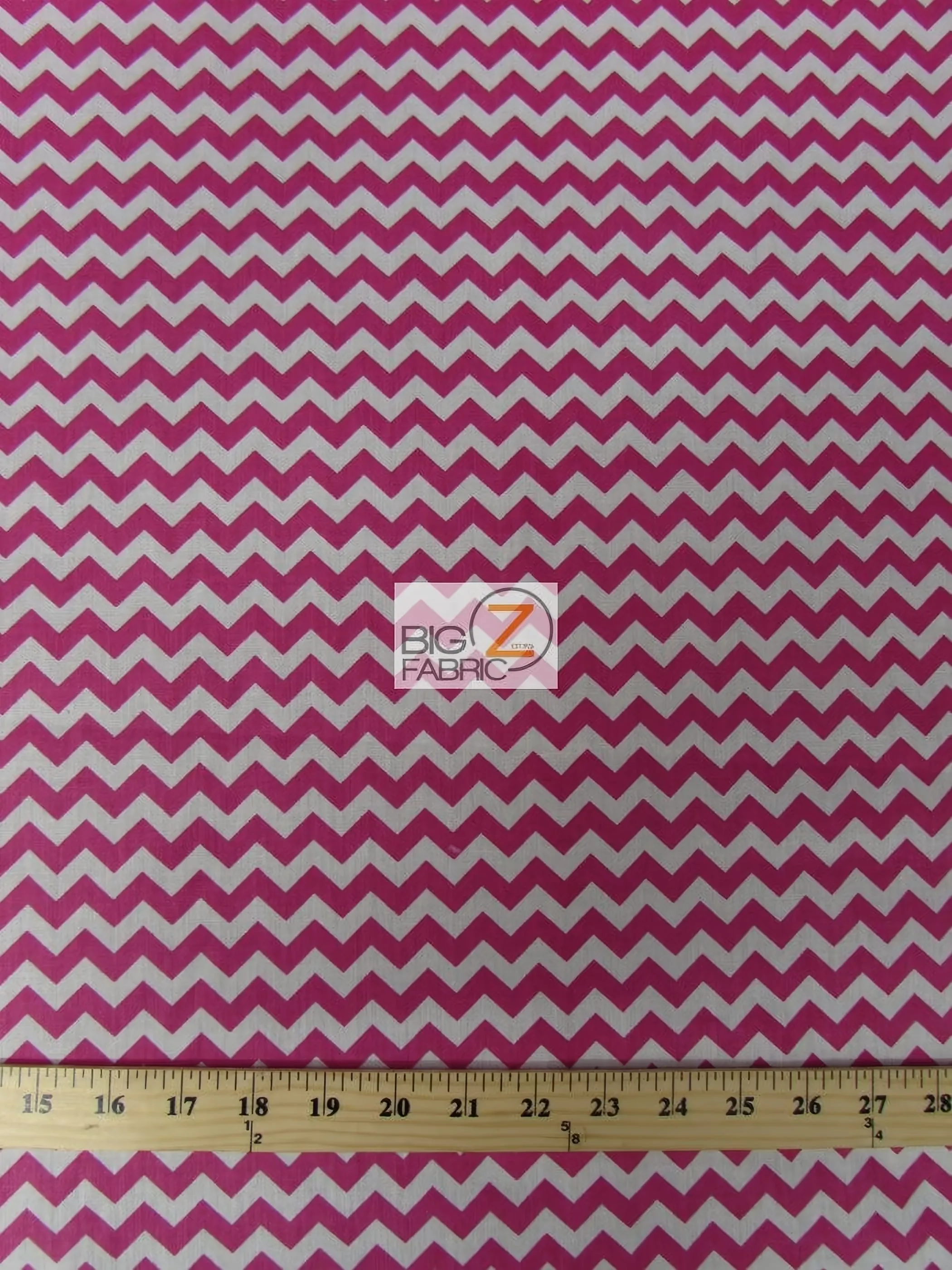 Poly Cotton Fabric .4 Zig Zag Chevron / White/Fuchsia / Sold By The Yard