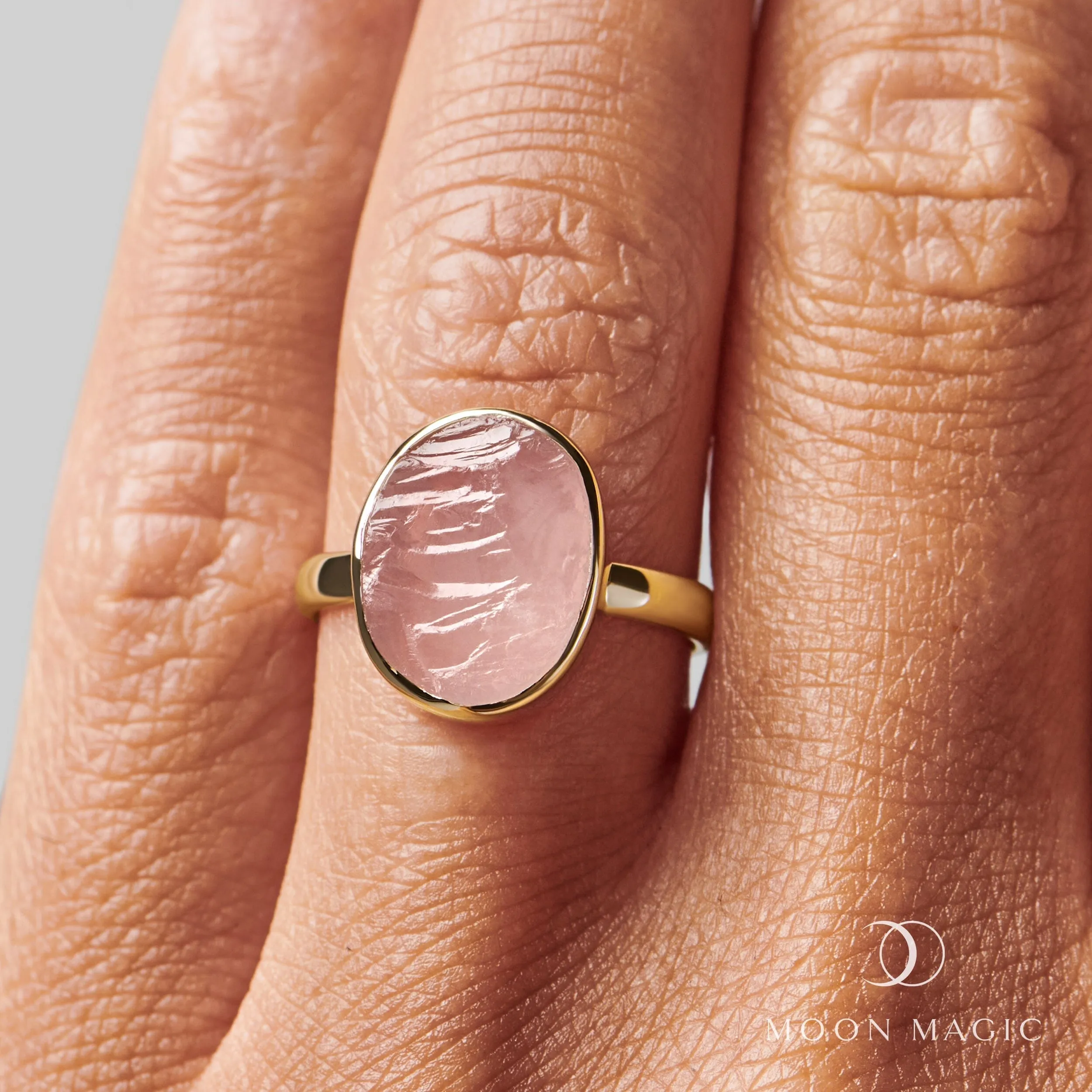 Raw Crystal Ring - Enfolded Rose Quartz