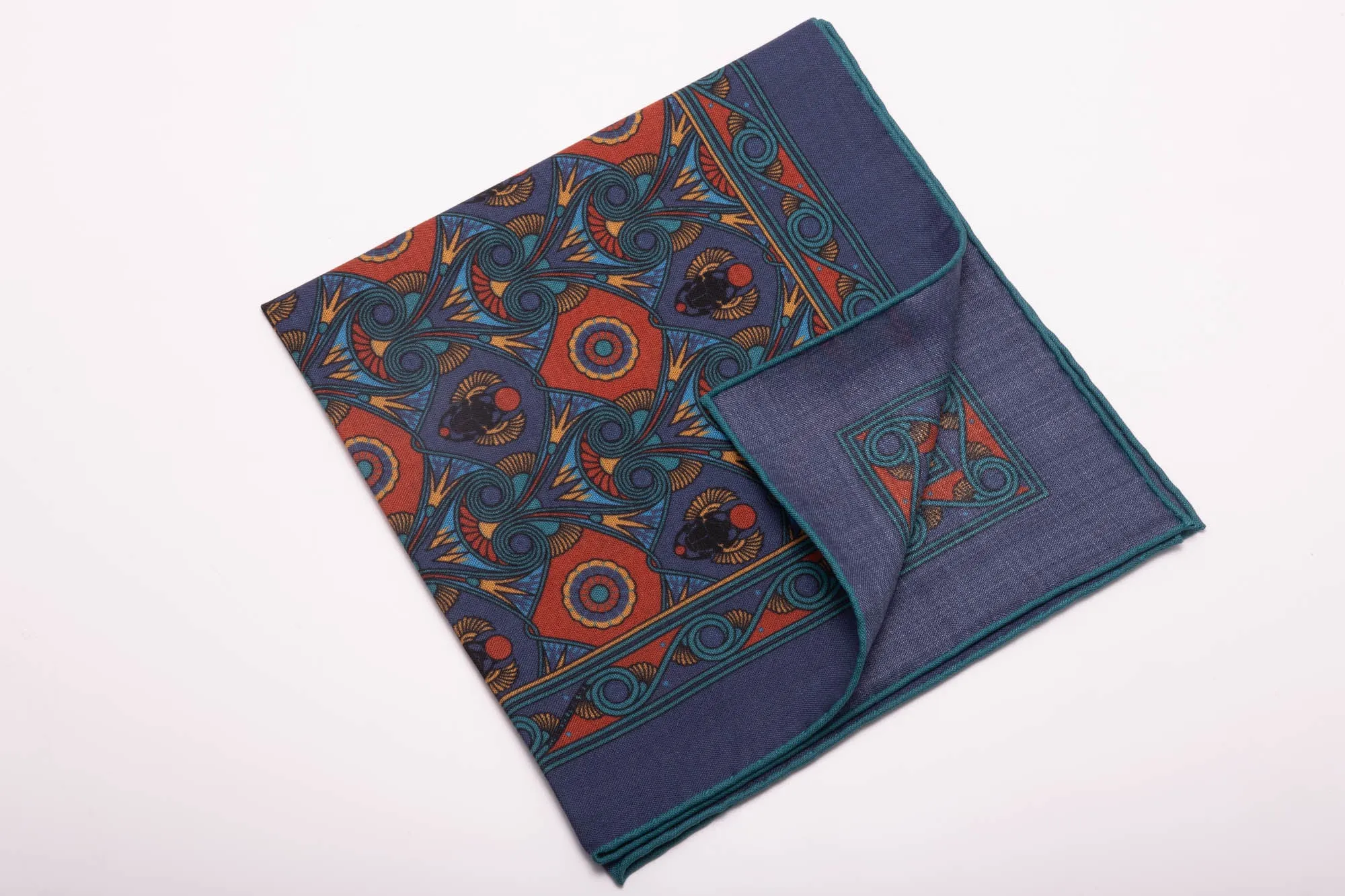 Sapphire Blue Art Deco Egyptian Scarab Pocket Square