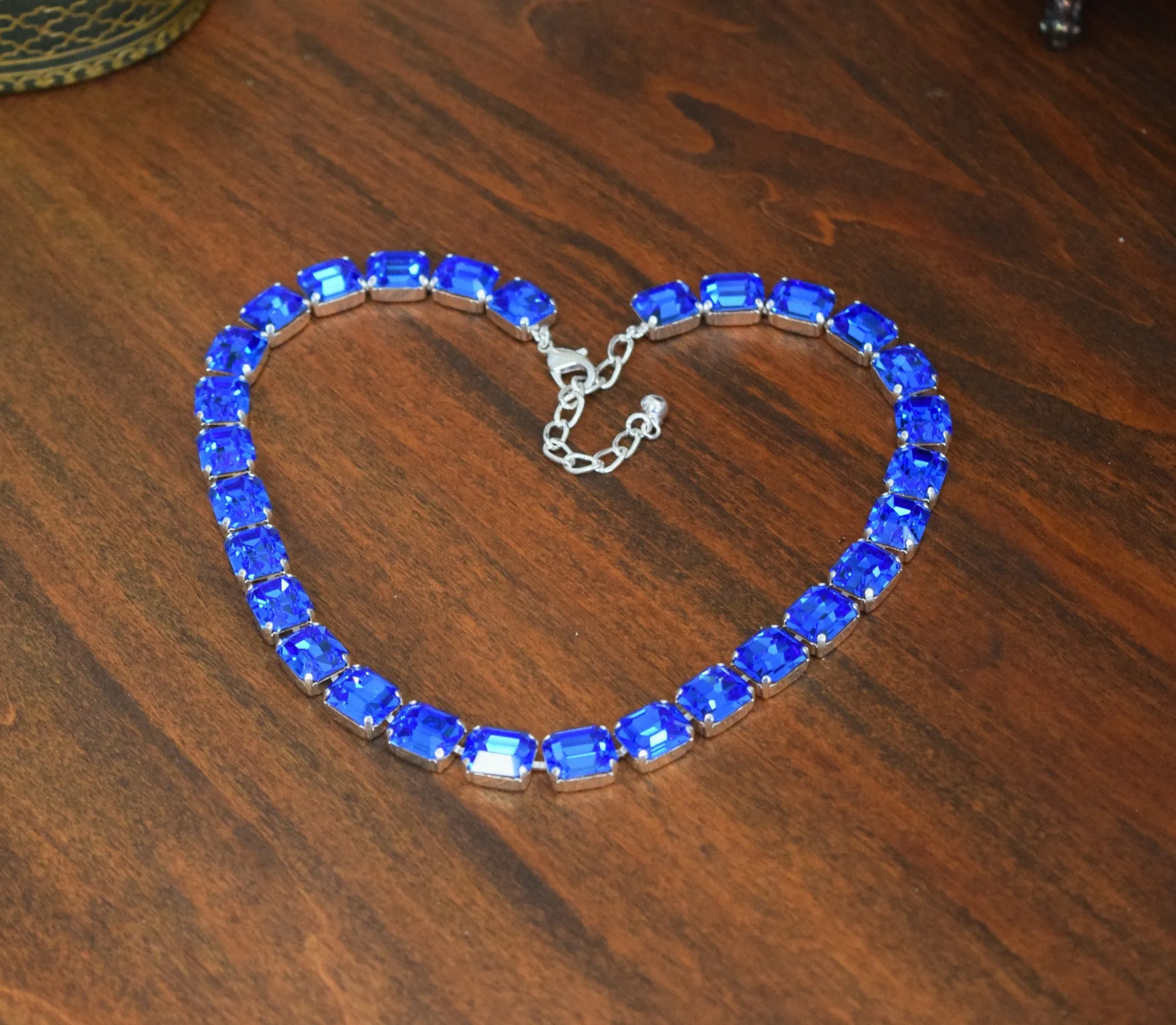 Sapphire Blue Swarovski Collet Necklace - Small Octagon