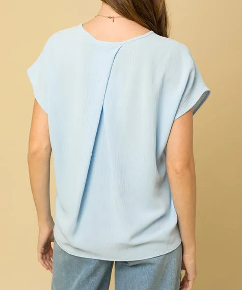 Short Sleeve Back Overlap Top - Light Blue