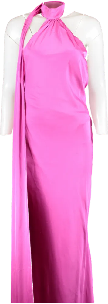 SIMMI Pink Satin Long Neck Tie Maxi Cowl Back Dress UK 10