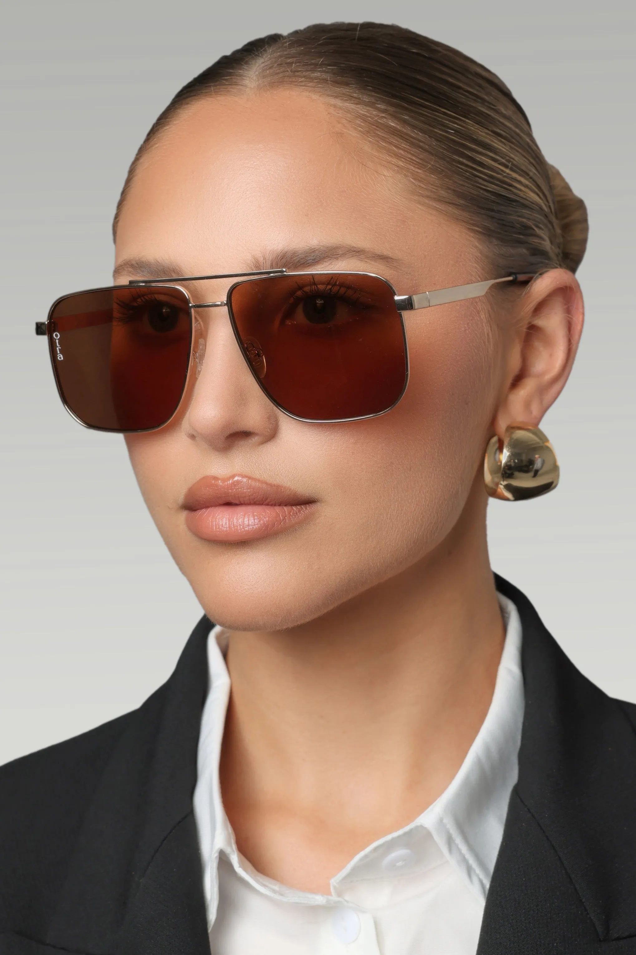 Sorrento | Otra Gold Oversized Brown Tinted Sunglasses