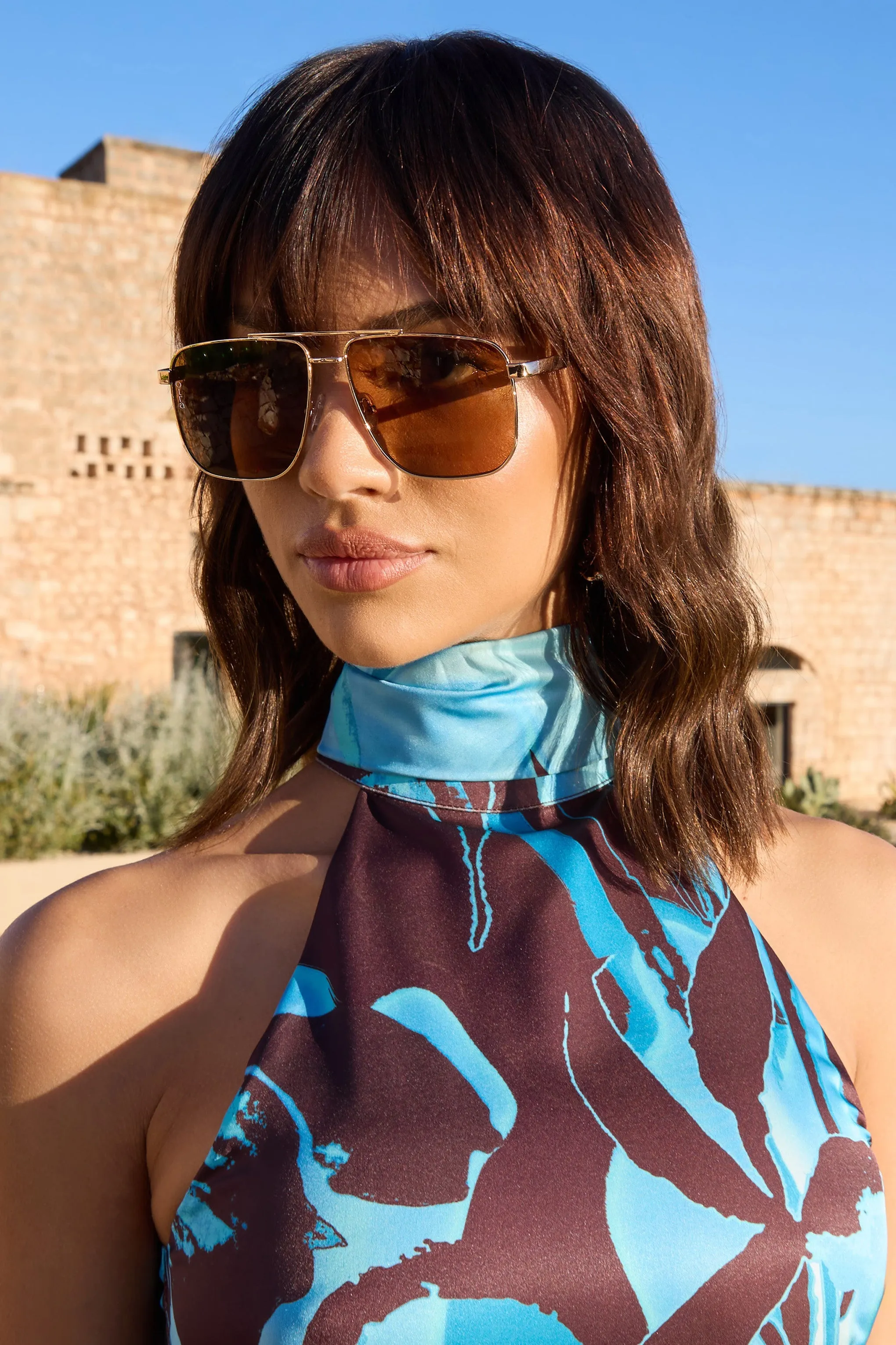 Sorrento | Otra Gold Oversized Brown Tinted Sunglasses