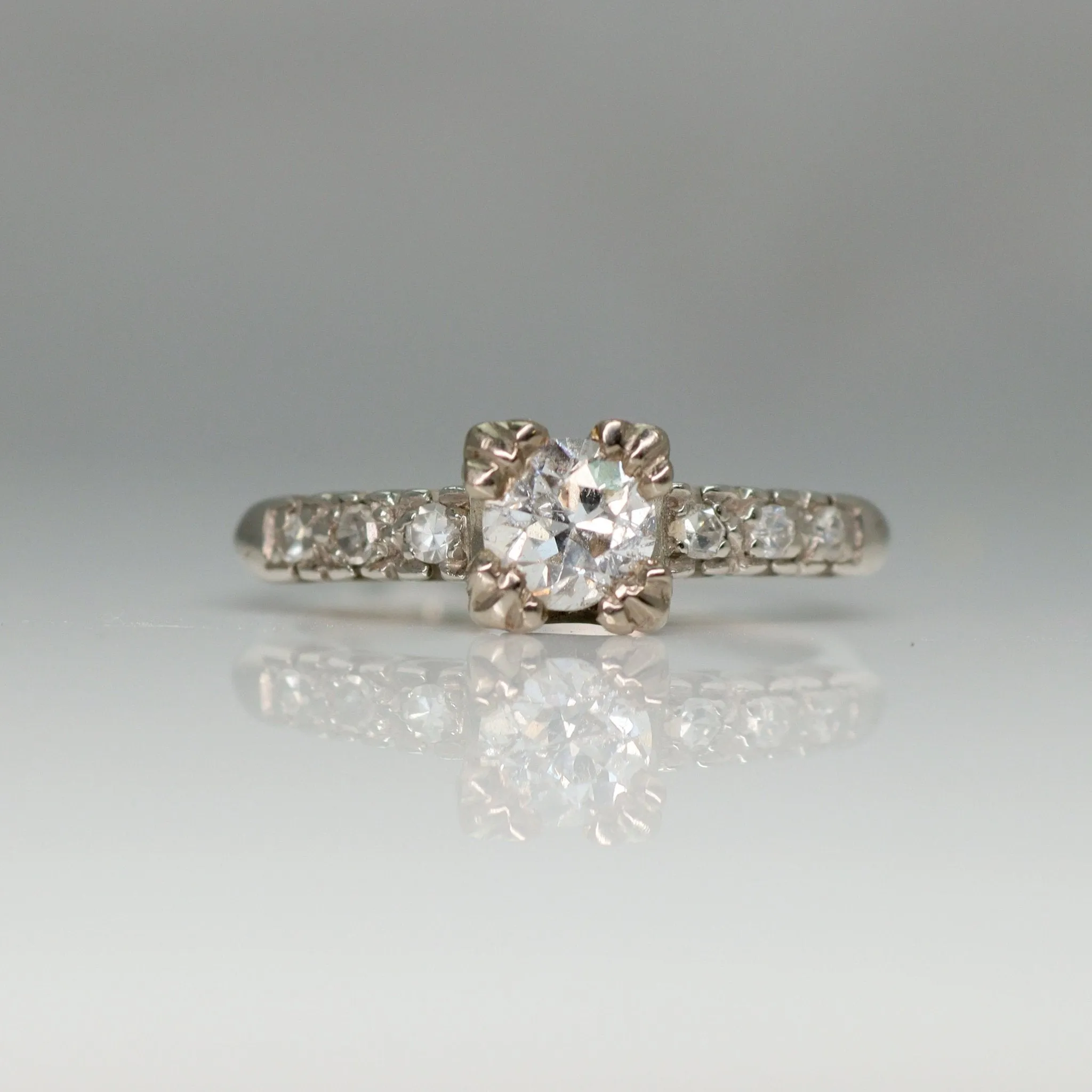 Square Set Old Cut Diamond Solitaire Ring