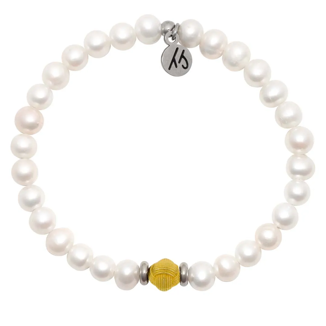 The Cape Bracelet- Pearl with Friendship Knot Gold Ball