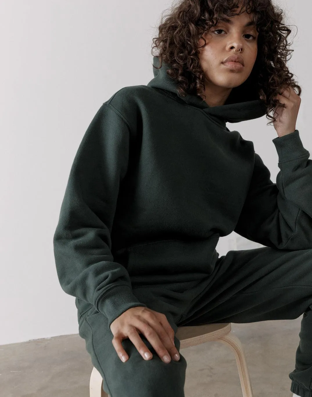 The Oversized Pullover Hoodie in Earth Green