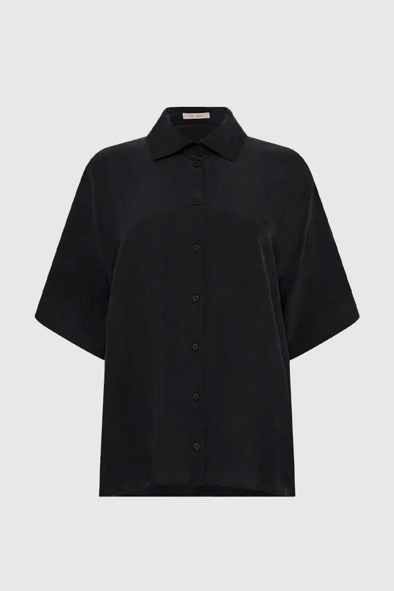 UNISEX SILK SHIRT-WASHED BLACK