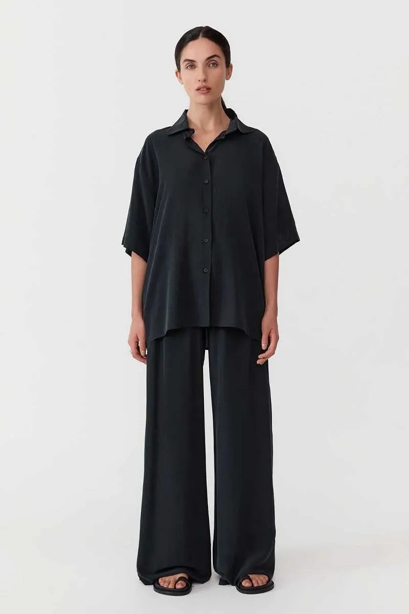 UNISEX SILK SHIRT-WASHED BLACK