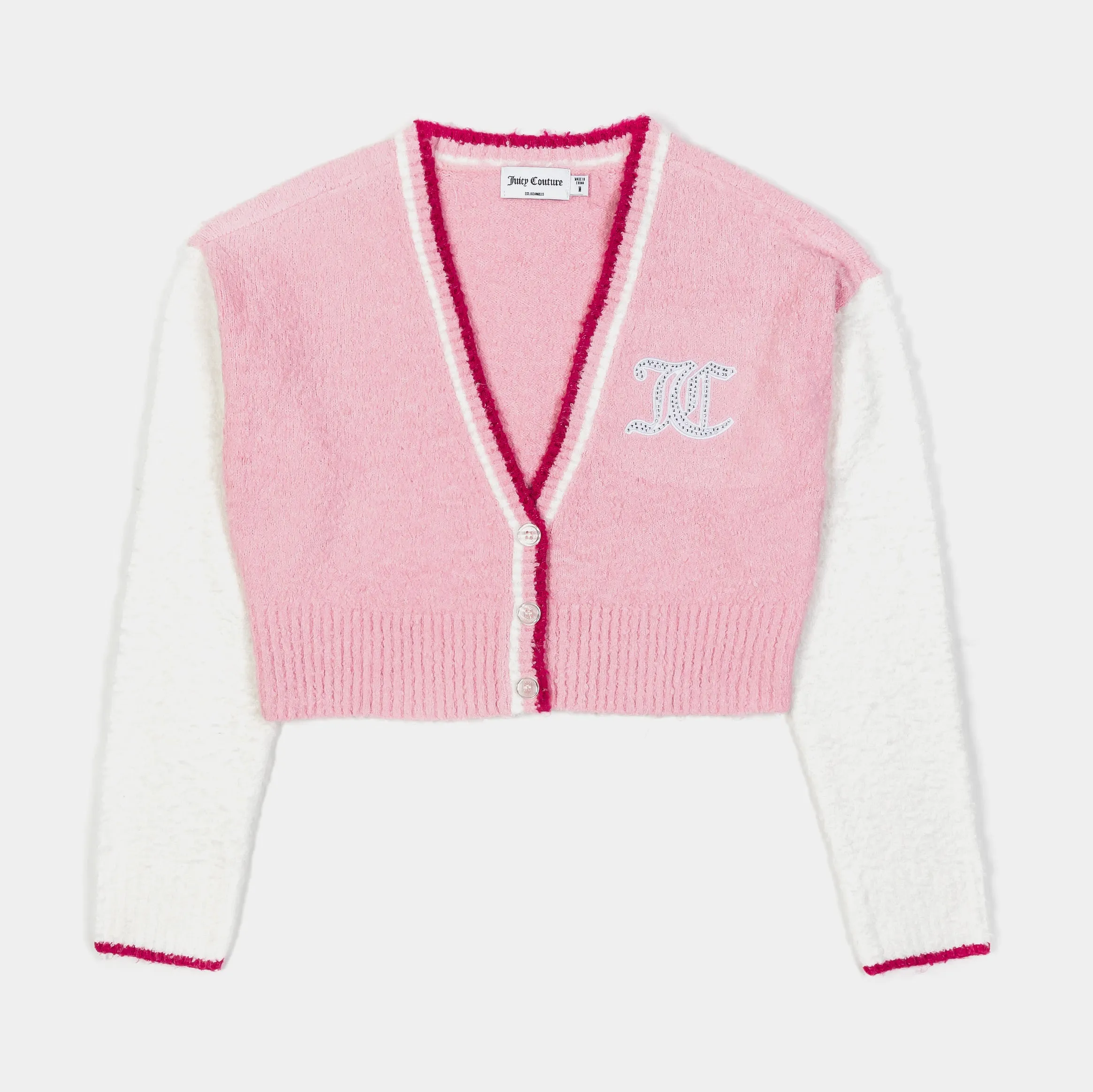 Varsity Knit Cropped Womens Cardigan (Pink)