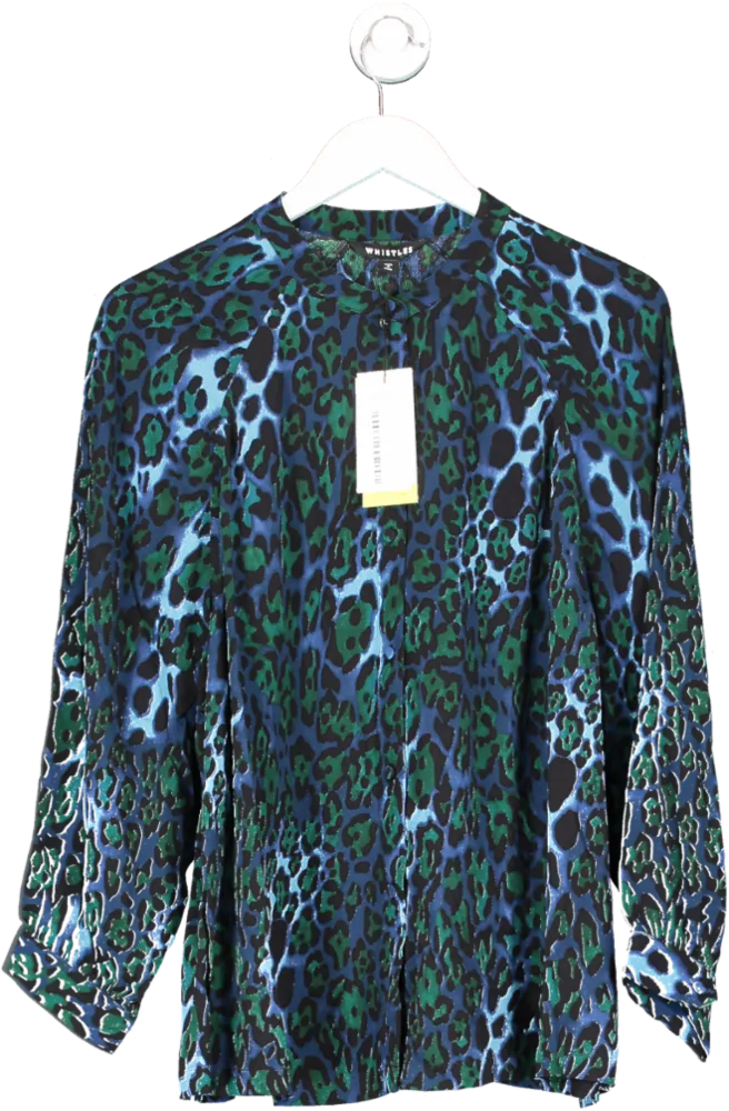 Whistles Blue Leopard Print Raglan Shirt UK 18