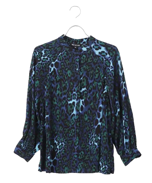 Whistles Blue Leopard Print Raglan Shirt UK 18