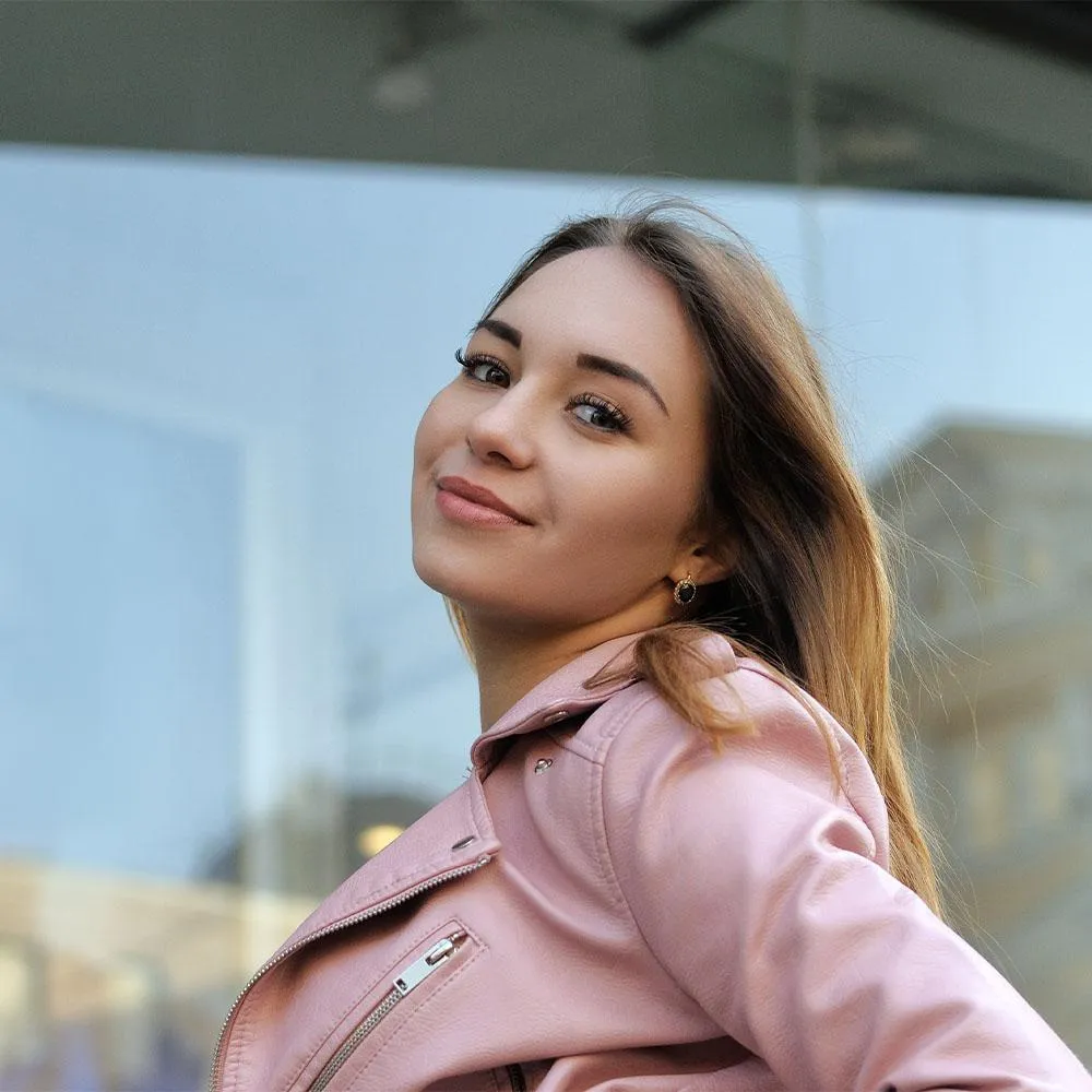 Women's Leather Biker Jacket in Pink - Jada