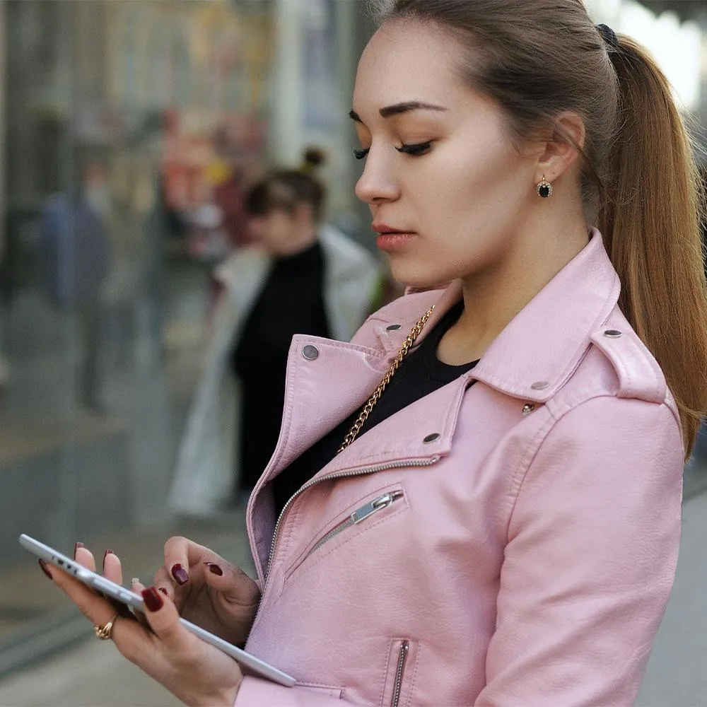 Women's Leather Biker Jacket in Pink - Jada