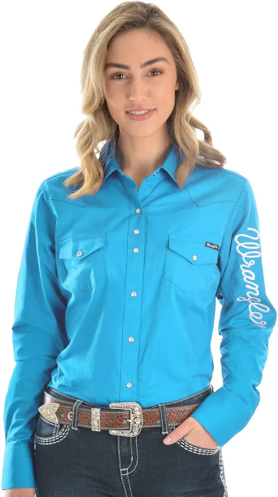 Wrangler Shirt Womens Logo Aqua